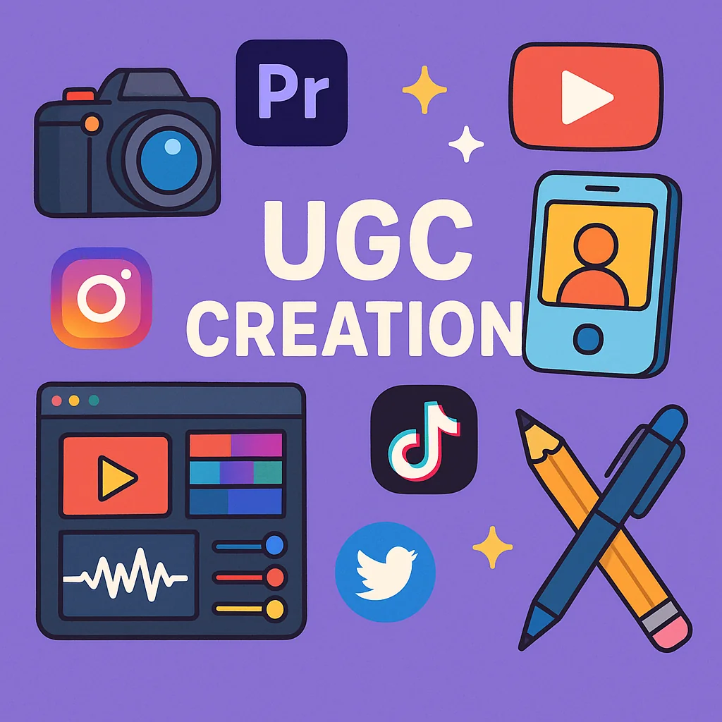 Illustration of various essential tools and platforms for creating user-generated content.