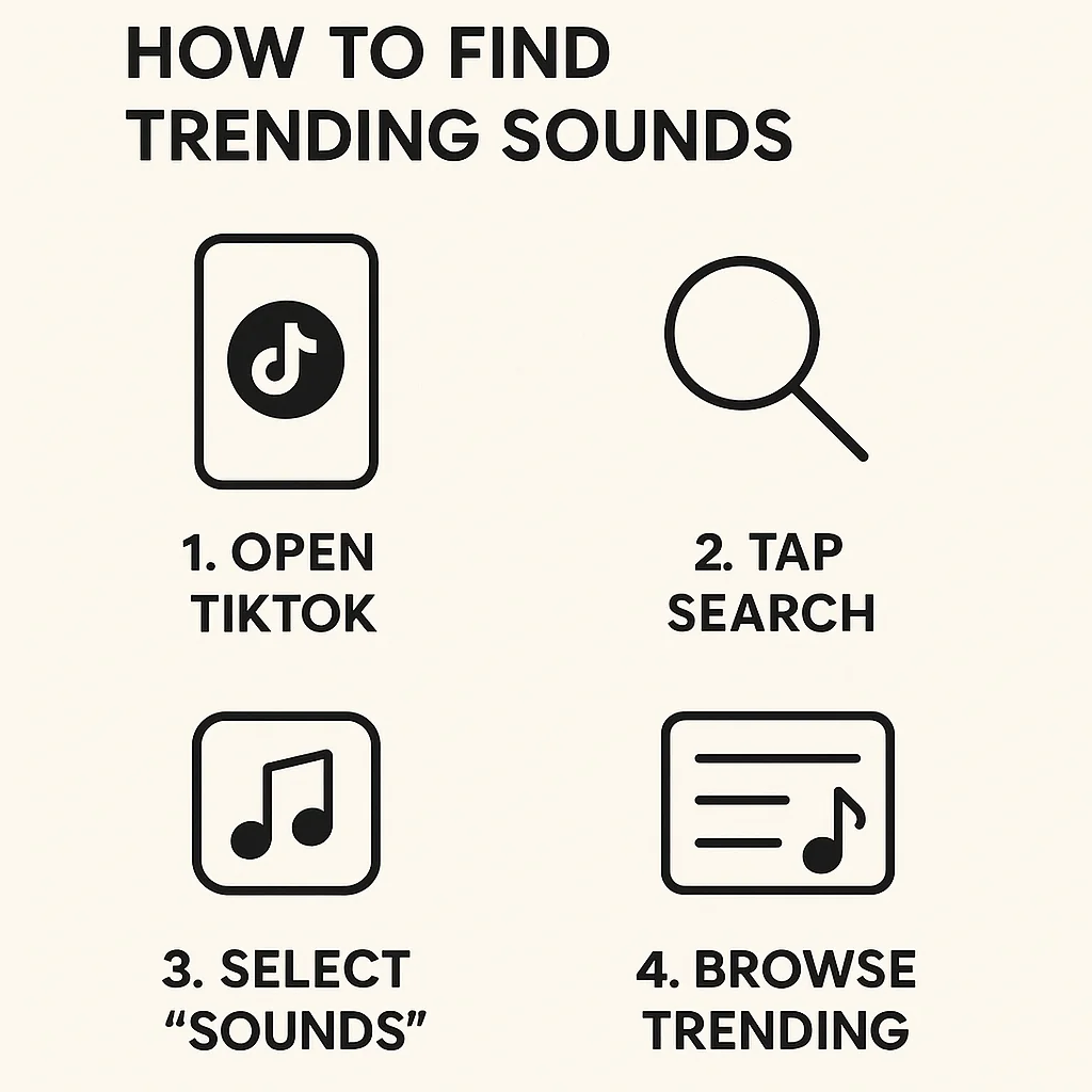 Infographic illustrating how to navigate and use TikTok’s sound library to find trending sounds.