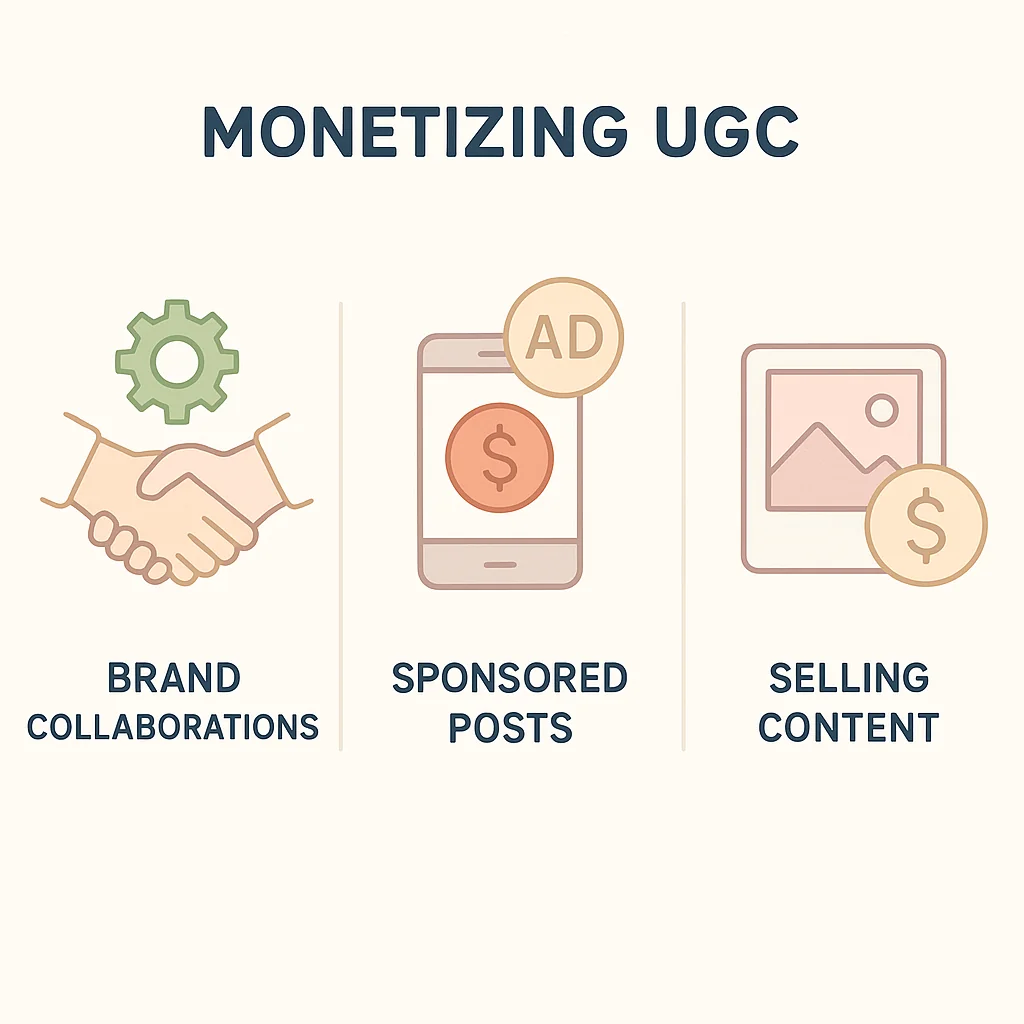 Infographic showing different methods of monetizing user-generated content, including brand collaborations, sponsored posts, and selling content.