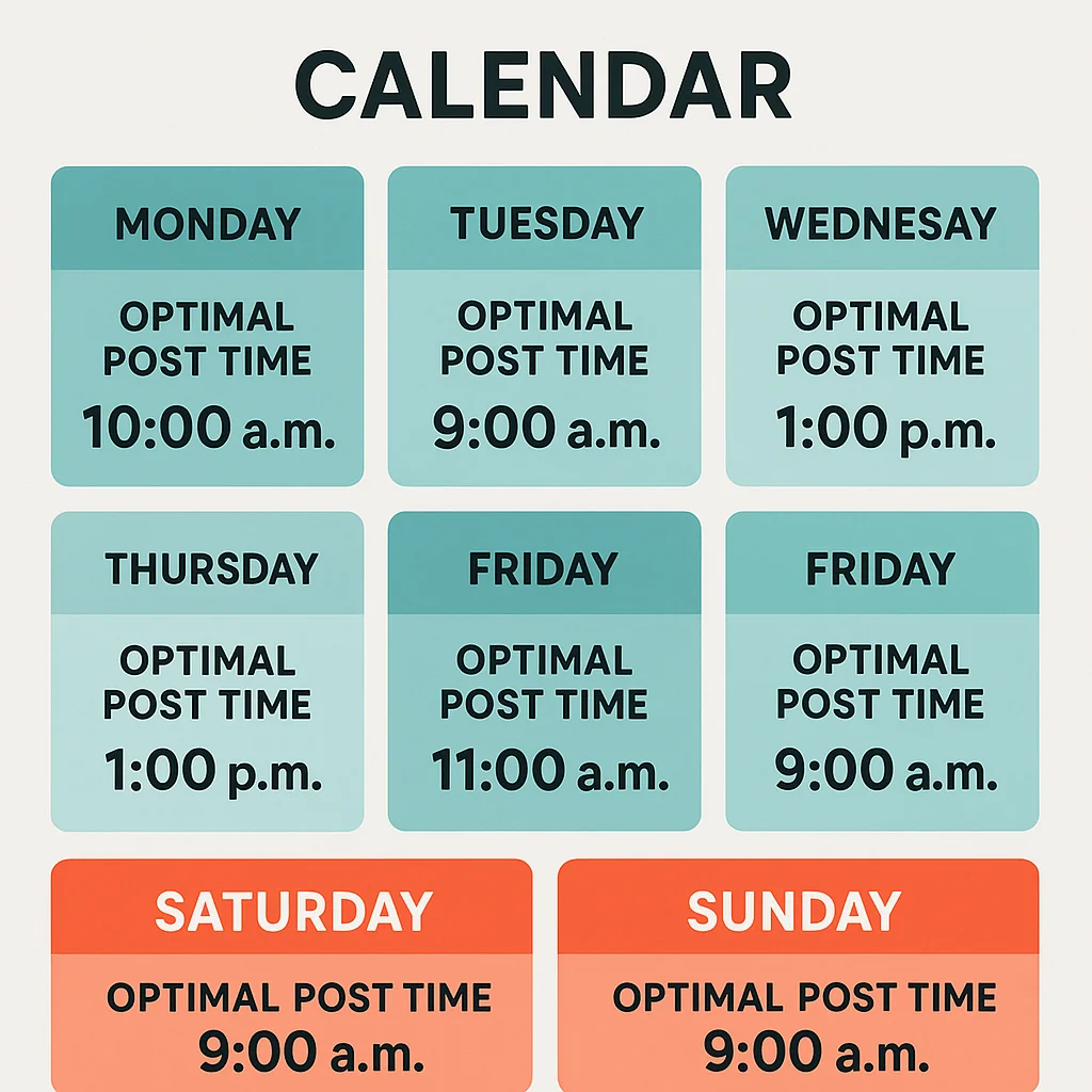 Infographic showing a day-by-day breakdown of the best times to post on Facebook.